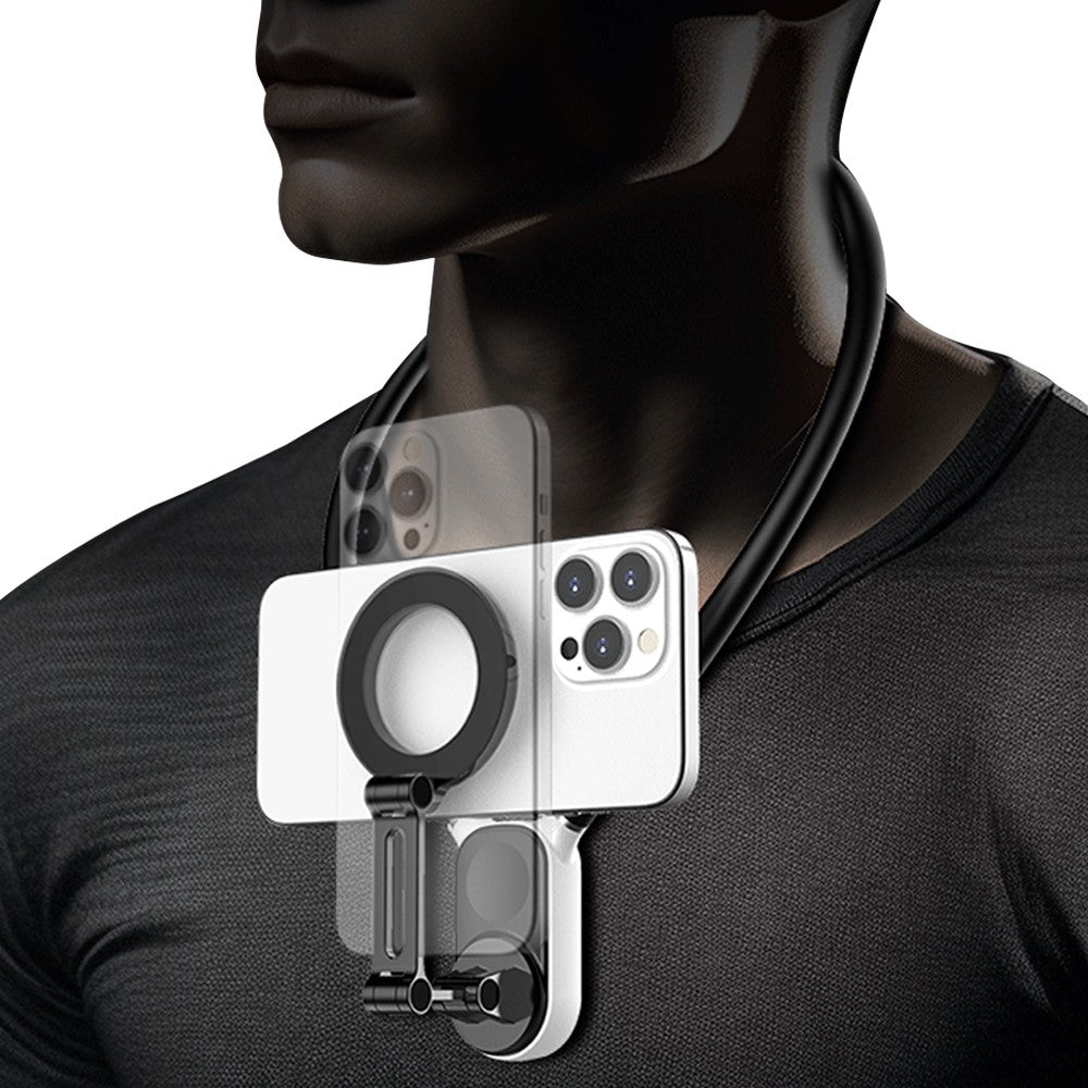 Foldable Hand Free Phone Gopro Holder Rotating Magnetic Neck Mount for Phones POV/Vlog Selfie Video Recording Mount Black