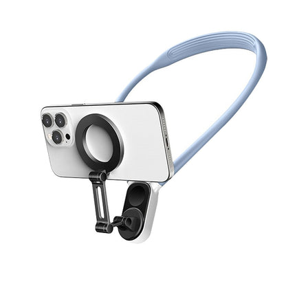 Foldable Hand Free Phone Gopro Holder Rotating Magnetic Neck Mount for Phones POV/Vlog Selfie Video Recording Mount Blue