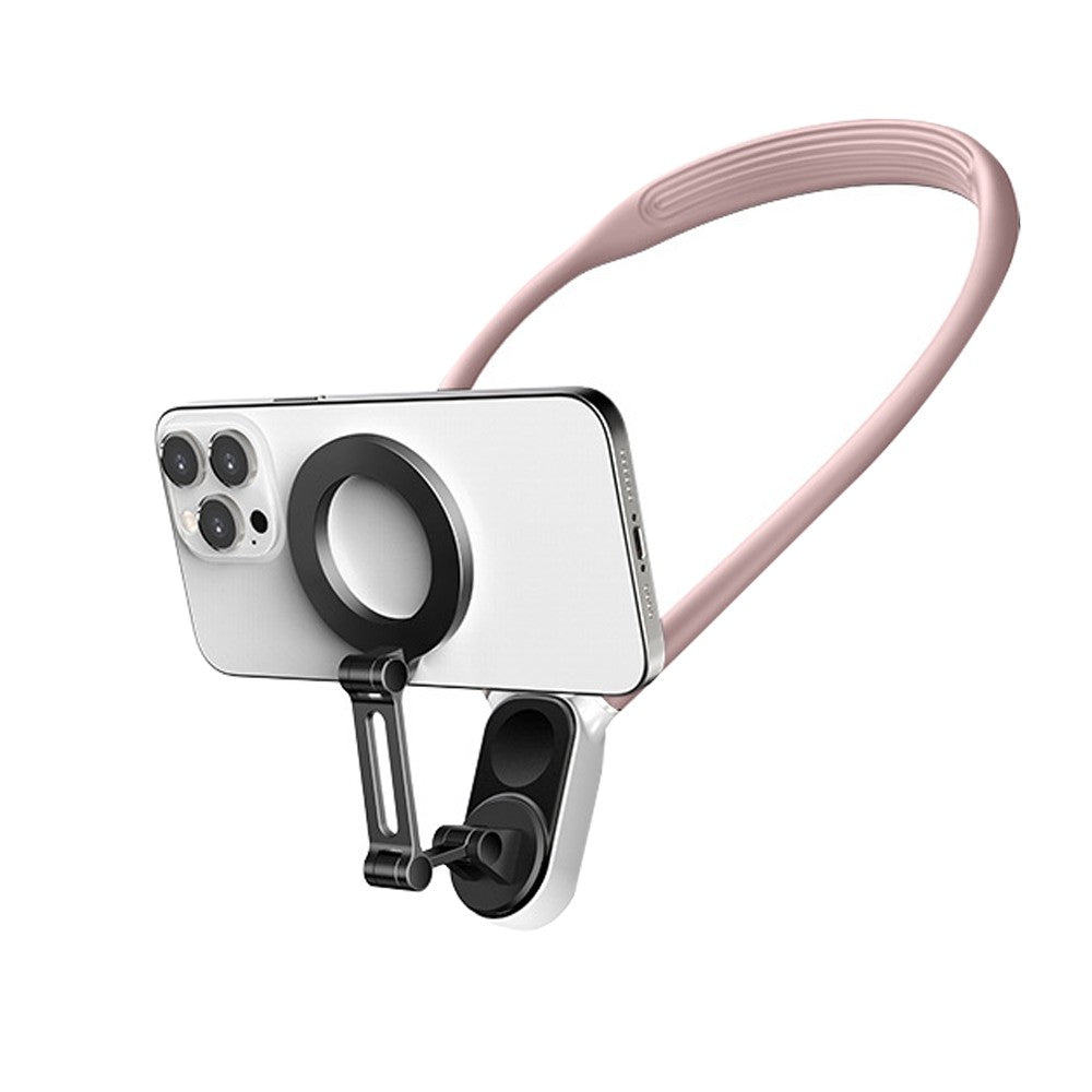 Foldable Hand Free Phone Gopro Holder Rotating Magnetic Neck Mount for Phones POV/Vlog Selfie Video Recording Mount Pink