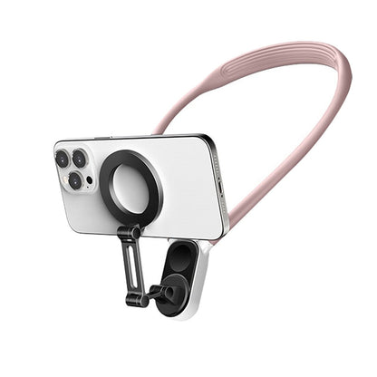 Foldable Hand Free Phone Gopro Holder Rotating Magnetic Neck Mount for Phones POV/Vlog Selfie Video Recording Mount Pink