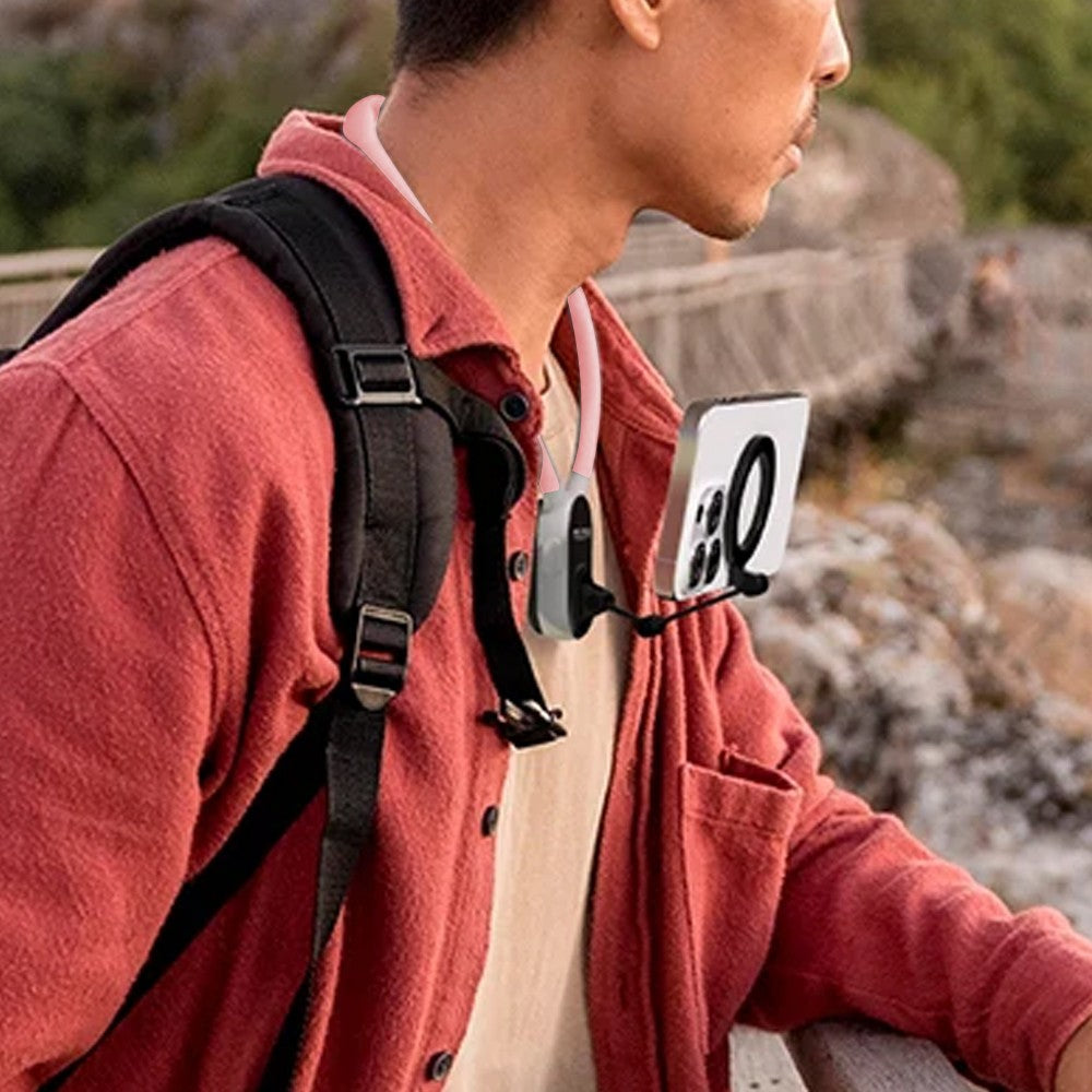 Foldable Hand Free Phone Gopro Holder Rotating Magnetic Neck Mount for Phones POV/Vlog Selfie Video Recording Mount Pink