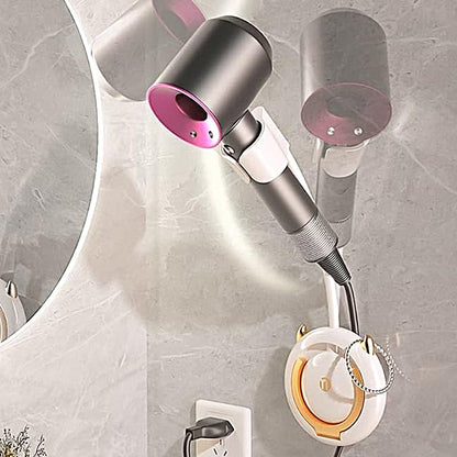Hands-Free Fixed Hair Dryer Holder Punch Free Wall Mount Lazy Hair Dryer Bracket White