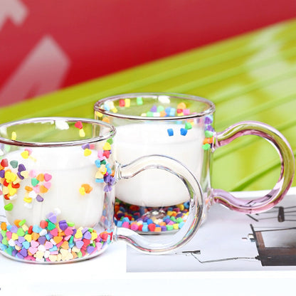 2Pcs Double Wall Glass Cup Heat Insulated Coffee Tea Mugs