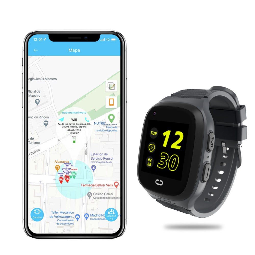 Kids 4G Smart Watch Video Calling SOS GPS Location Tracking Black