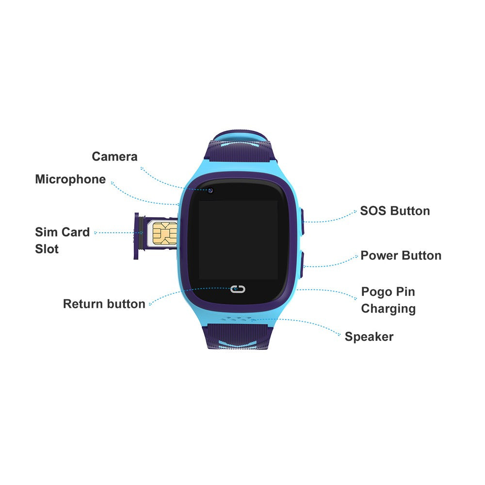 Kids 4G Smart Watch Video Calling SOS GPS Location Tracking Blue