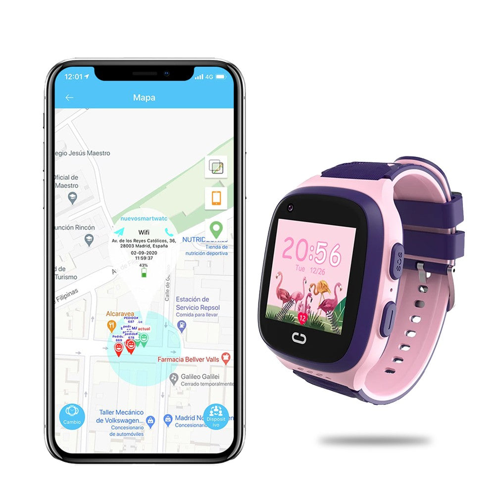 Kids 4G Smart Watch Video Calling SOS GPS Location Tracking Pink