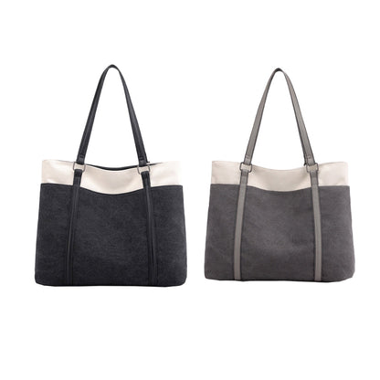 2Pcs Women Laptop Tote Bag Canvas Handbag 15.6 Inch Work Shoulder Bag-Black+Grey
