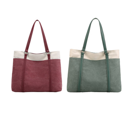 2Pcs Women Laptop Tote Bag Canvas Handbag 15.6 Inch Work Shoulder Bag-Green+Red