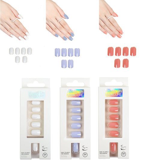 Set of 72Pcs Press On Nails Solid Color Self-Adhesive Fake Nails Style 2