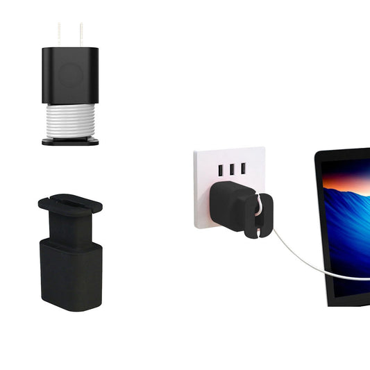 2-in-1 Silicone Charger Protector with Cord Wrap Power Adapter Case for 18W/20W Apple USB-C Charger Black