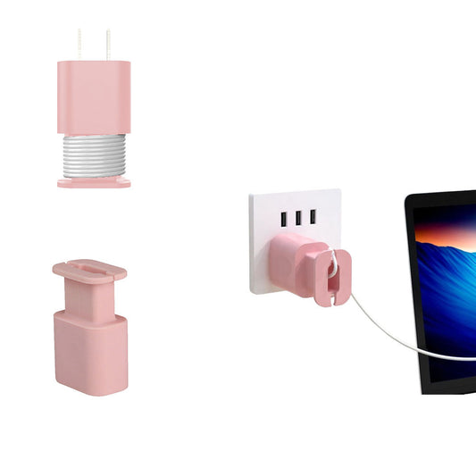 2-in-1 Silicone Charger Protector with Cord Wrap Power Adapter Case for 18W/20W Apple USB-C Charger Pink