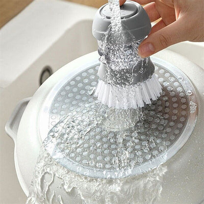 2Pcs Dish Scrub Brush with Soap Dispenser Pressing Washing Brush - Grey+Green