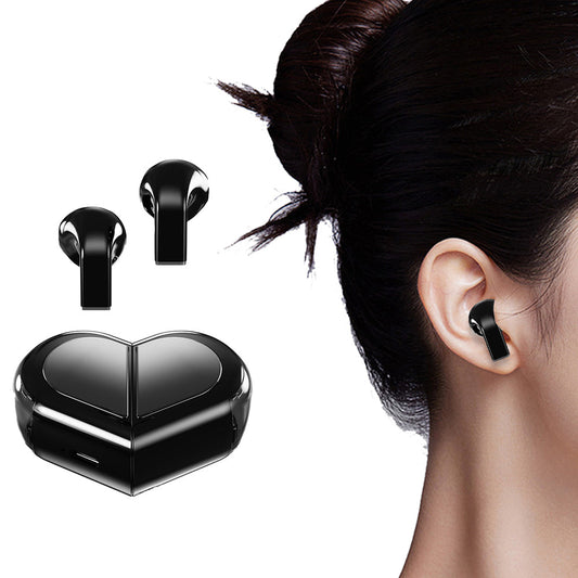 Wireless Bluetooth Earphones with Heart-Shaped Case Black