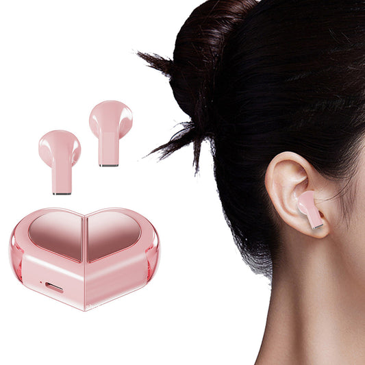 Wireless Bluetooth Earphones with Heart-Shaped Case Pink