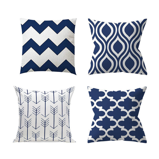 Set of 4Pcs Throw Pillow Cover Geometric Decorative Linen Cushion Pillowcases