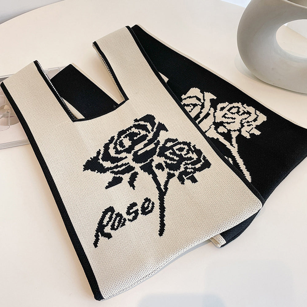 2Pcs Crochet Tote Bag Small Cute Knot Knitted Wrist Bag Rose