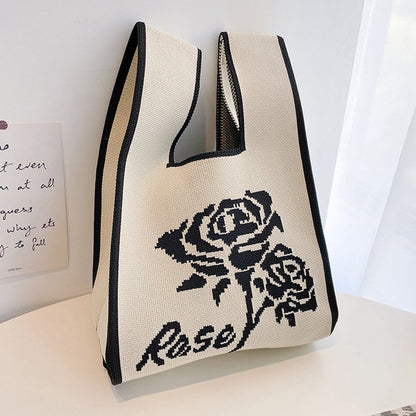 2Pcs Crochet Tote Bag Small Cute Knot Knitted Wrist Bag Rose