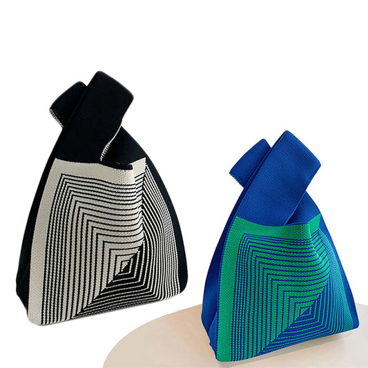 2Pcs Crochet Tote Bag Small Cute Knot Knitted Wrist Bag Black Blue