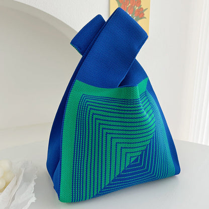 2Pcs Crochet Tote Bag Small Cute Knot Knitted Wrist Bag Black Blue