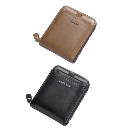2Pcs Men PU Bifold Zip Around Wallet Credit Card ID Holder Brown+Black