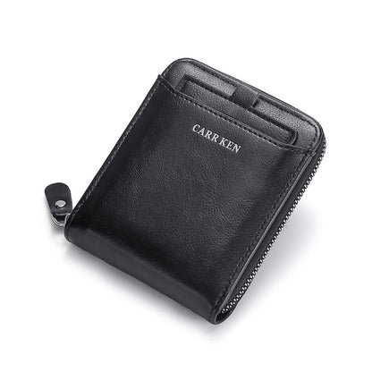 2Pcs Men PU Bifold Zip Around Wallet Credit Card ID Holder Brown+Black