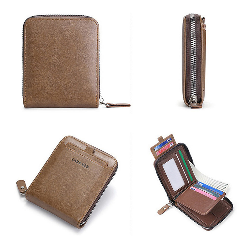 2Pcs Men PU Bifold Zip Around Wallet Credit Card ID Holder Brown+Black