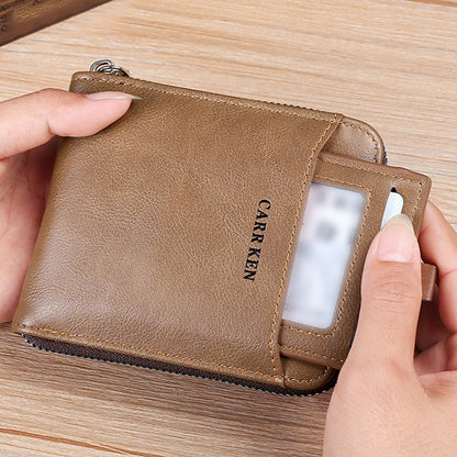 2Pcs Men PU Bifold Zip Around Wallet Credit Card ID Holder Brown+Black