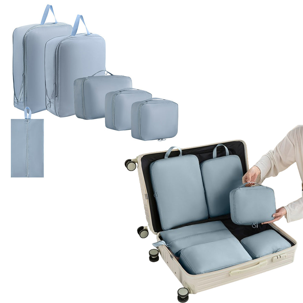 6Pcs Set Packing Cubes for Suitcases Travel Luggage Organizers Clothing Sorting Bags Blue