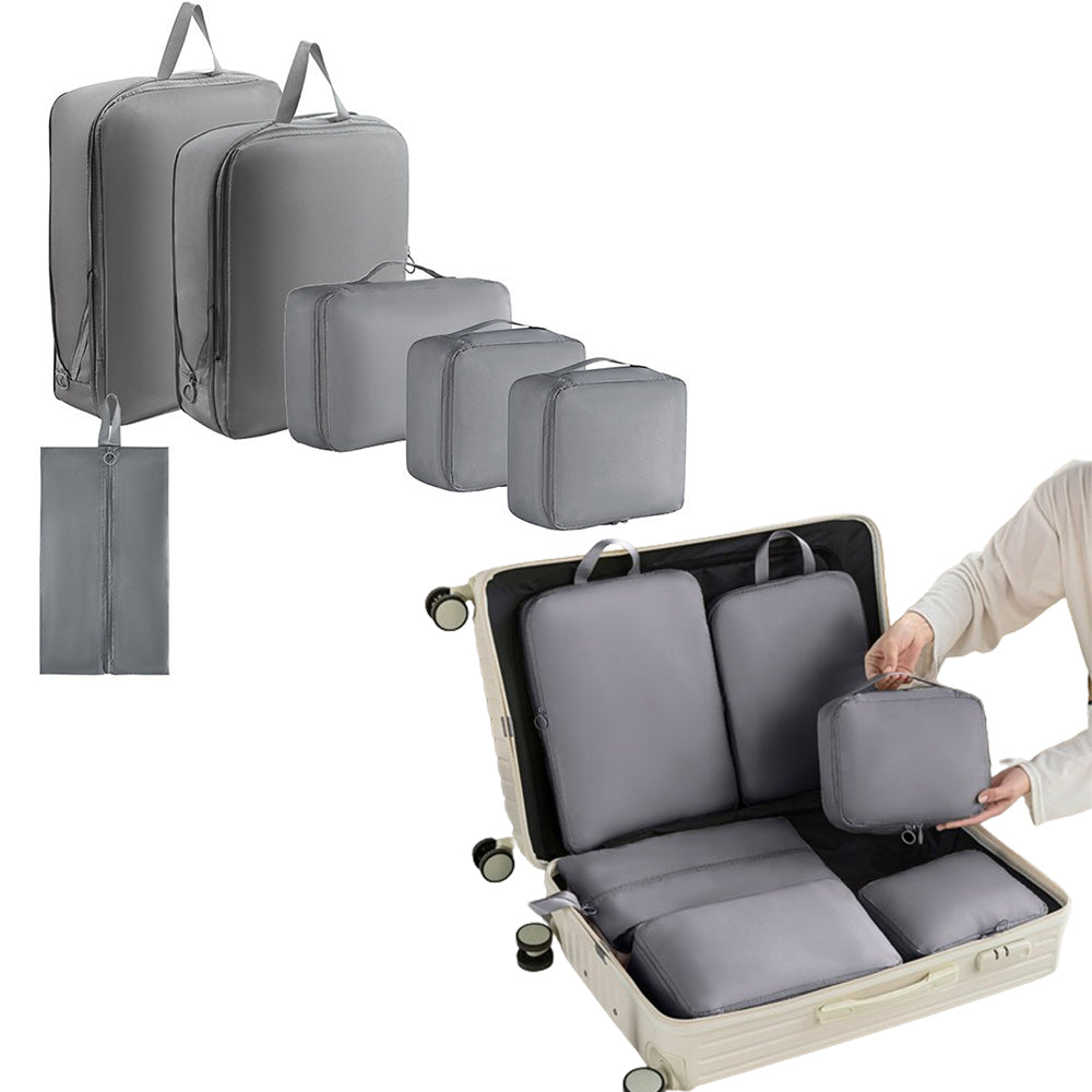 6Pcs Set Packing Cubes for Suitcases Travel Luggage Organizers Clothing Sorting Bags Grey