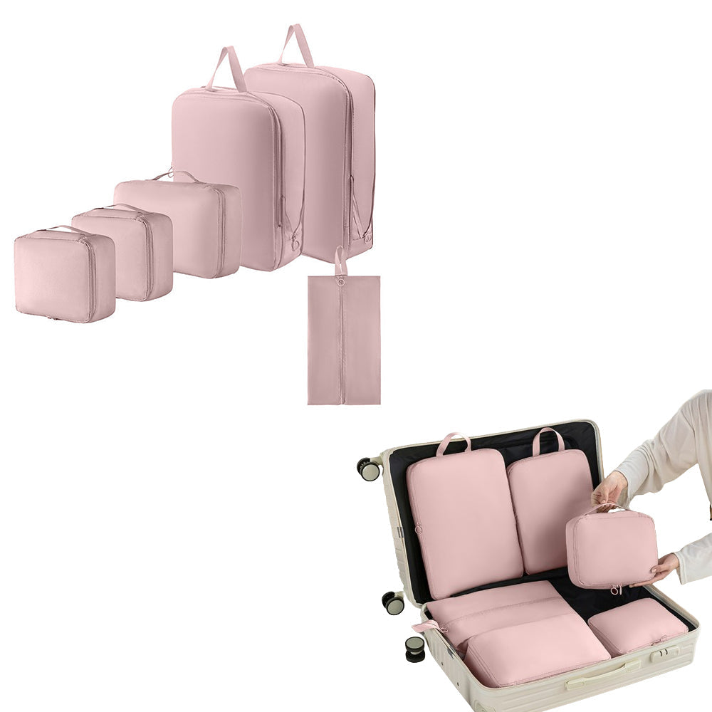 6Pcs Set Packing Cubes for Suitcases Travel Luggage Organizers Clothing Sorting Bags Pink