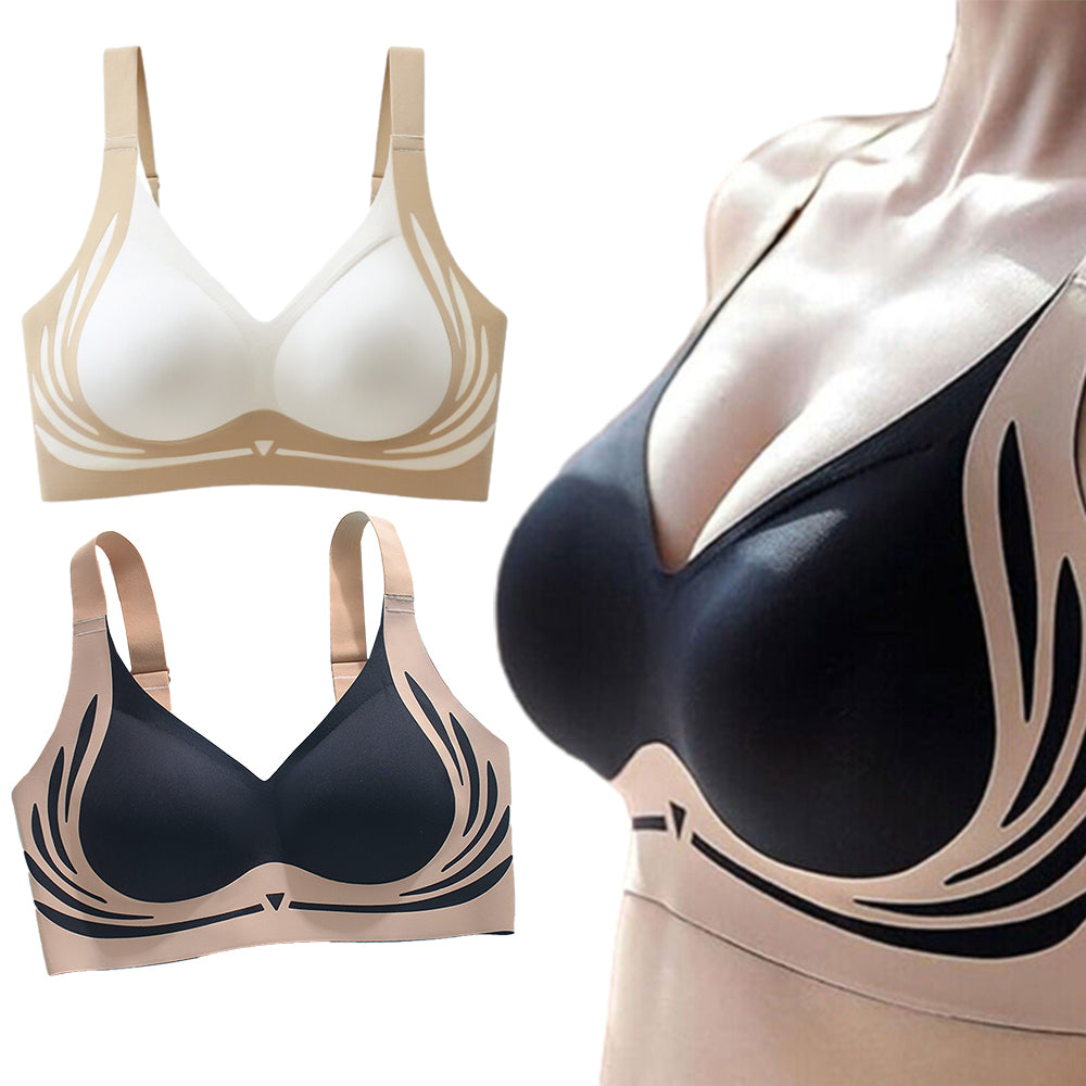 2Pcs Super Gather Bra Lifting Anti-Sagging Wireless Push Up Bra Black White XL