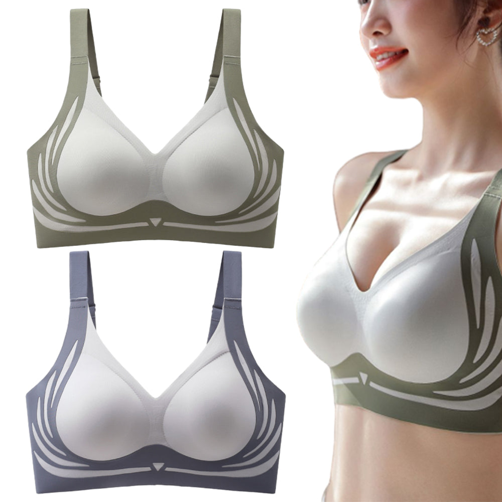 2Pcs Super Gather Bra Lifting Anti-Sagging Wireless Push Up Bra Blue Green M