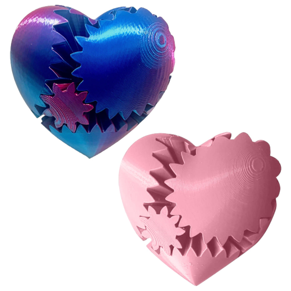 2Pcs 3D Printed Gear Ball Heart-Shaped Fidget Toy for Stress Relaxing Pink