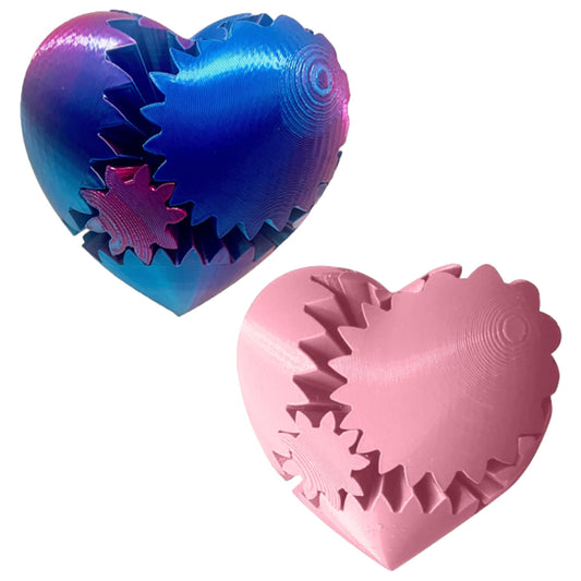 2Pcs 3D Printed Gear Ball Heart-Shaped Fidget Toy for Stress Relaxing Pink
