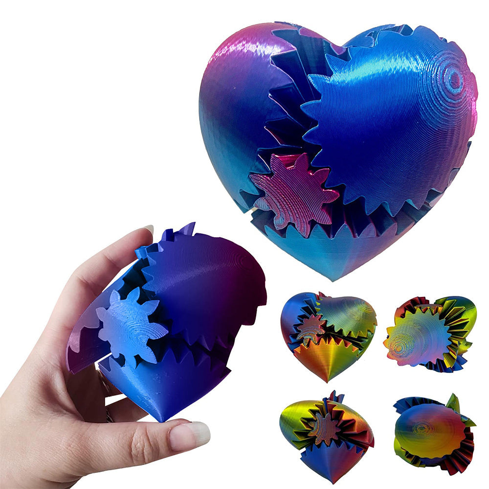 2Pcs 3D Printed Gear Ball Heart-Shaped Fidget Toy for Stress Relaxing Red
