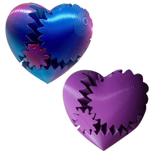 2Pcs 3D Printed Gear Ball Heart-Shaped Fidget Toy for Stress Relaxing Purple