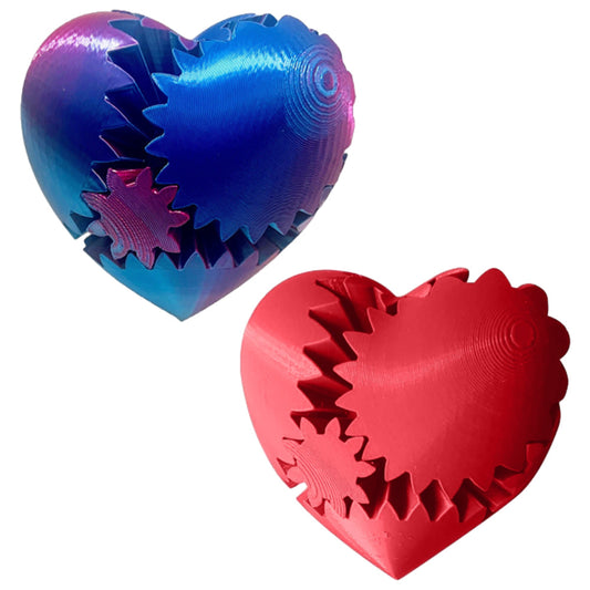 2Pcs 3D Printed Gear Ball Heart-Shaped Fidget Toy for Stress Relaxing Red