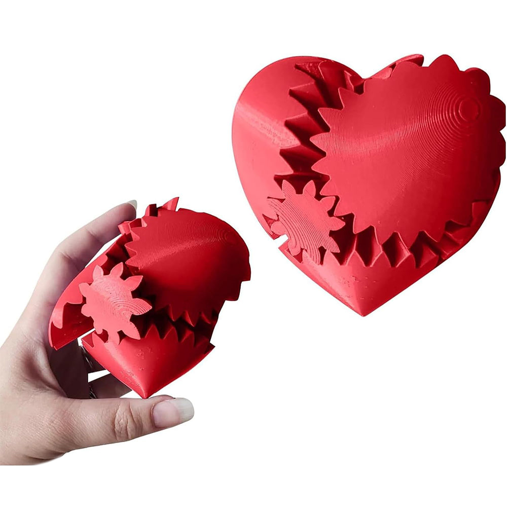 2Pcs 3D Printed Gear Ball Heart-Shaped Fidget Toy for Stress Relaxing Red