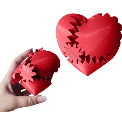 2Pcs 3D Printed Gear Ball Heart-Shaped Fidget Toy for Stress Relaxing Red