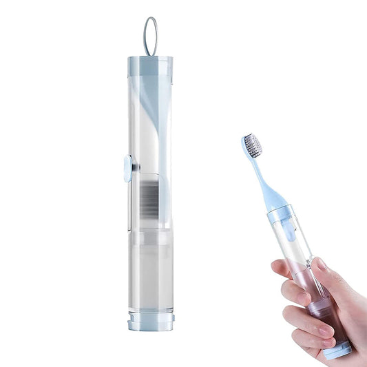 Travel Toothbrush with Built-in Toothpaste Container Kit Foldable Toothbrush for Camping Trip Sky Blue