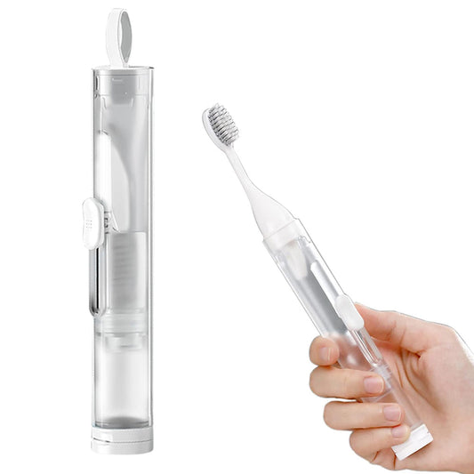 Travel Toothbrush with Built-in Toothpaste Container Kit Foldable Toothbrush for Camping Trip White