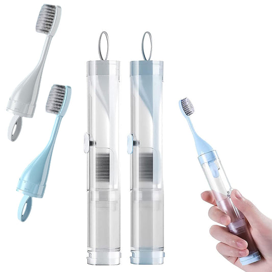 2Pcs Travel Toothbrush with Built-in Toothpaste Container Kit Foldable Toothbrush for Camping Trip