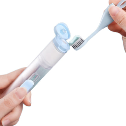 2Pcs Toothbrushes Kit Fold Travel Size Built-in Travel Toothpaste Container
