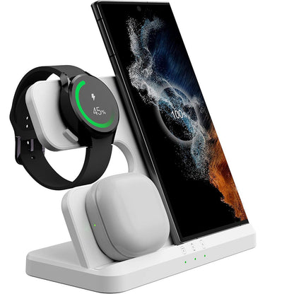 3-in-1 Wireless Charging Station for Samsung Fast Charging Dock for Wireless Charging Devices White