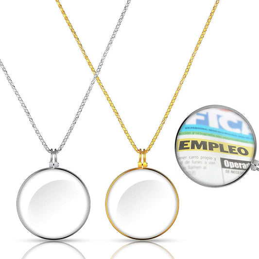 2-Pack 5X Necklace Magnifier Long Chain Magnifying Pendant for Reading Zooming Needlework