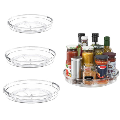3PCS Set Rotating Lazy Susan Tray Clear Organizer for Kitchen Bathroom Vanity