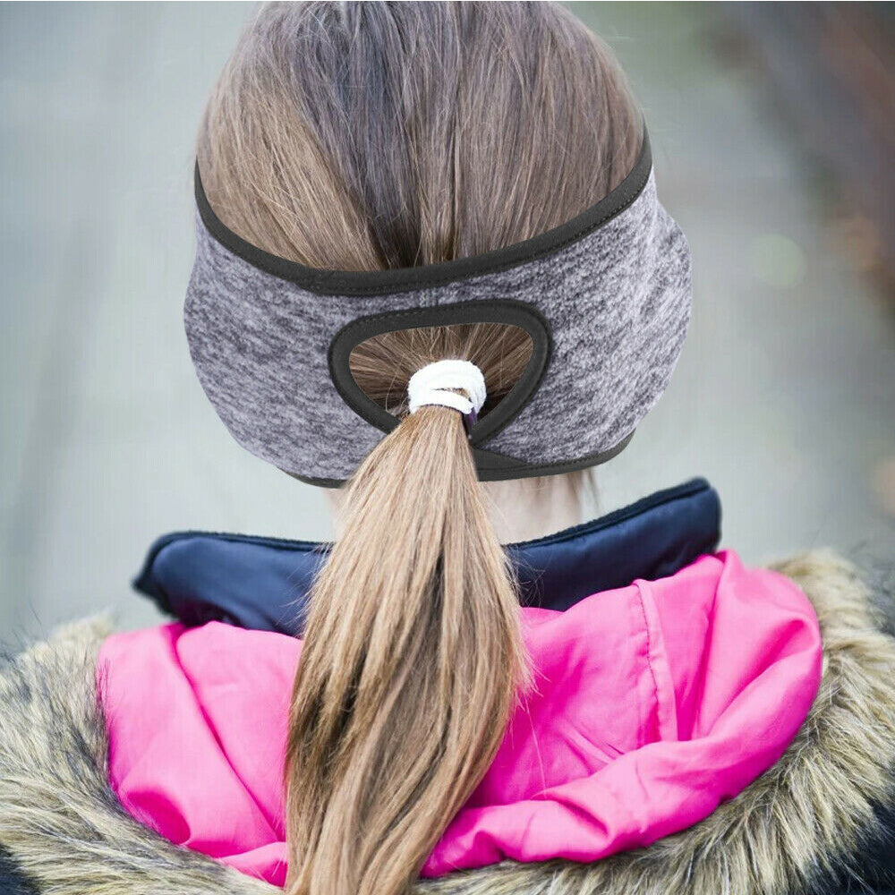 2Pcs Fleece Ear Warmer Headband with Ponytail Hole Running Headband Thermal Ear Muffs Style 2