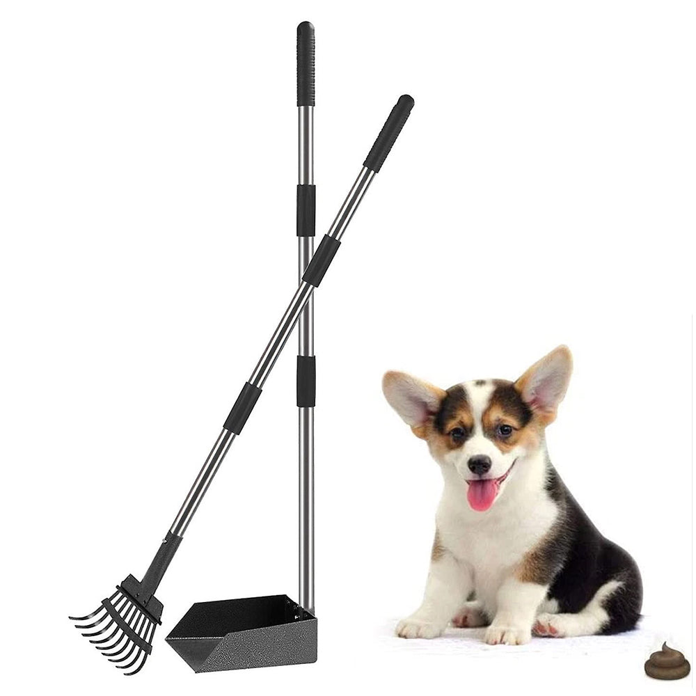 Dog Pooper Scooper with Poop Tray Long Handle Rake Scoop Pet Supplies Garden Tool