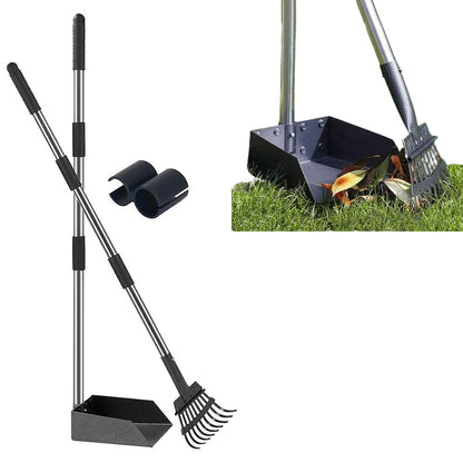 Dog Pooper Scooper with Poop Tray Long Handle Rake Scoop Pet Supplies Garden Tool