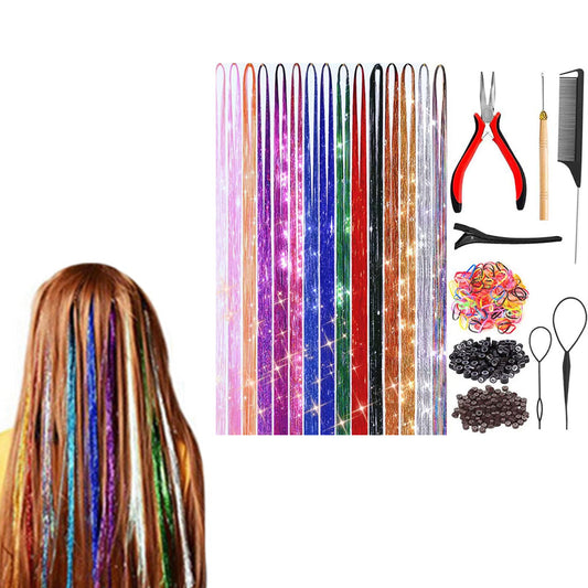18Pcs Hair Tinsel for Girls 120cm Fairy Heat Resistant Tinsel Hair Extensions for Party Festival Decor